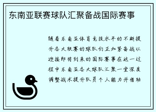 东南亚联赛球队汇聚备战国际赛事