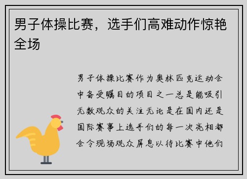 男子体操比赛，选手们高难动作惊艳全场