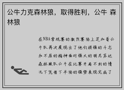 公牛力克森林狼，取得胜利，公牛 森林狼