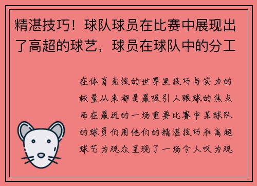 精湛技巧！球队球员在比赛中展现出了高超的球艺，球员在球队中的分工有哪些