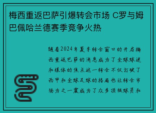 梅西重返巴萨引爆转会市场 C罗与姆巴佩哈兰德赛季竞争火热